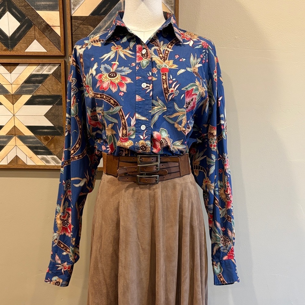 Ralph Lauren Vintage 90s Western Floral Cotton Button-Down Shirt size 10